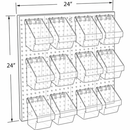 Azar Displays 12 Mini Bucket Peg Wall Accessory Organizer Set 24''W x 24''H Pegboard Panel 700685-WHT